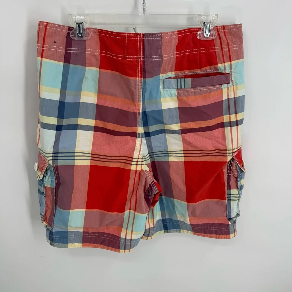Abercrombie & Fitch Shorts Mens Medium Plaid Long Board Swim Trunks Cargo Lined